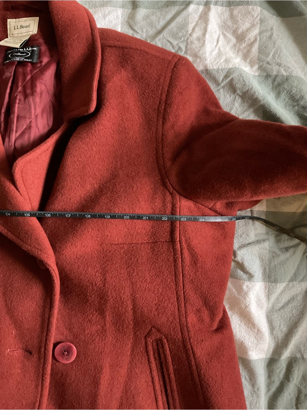 LL Bean Plus Classic Double-Breasted Women's Wool Coat - Rust Red - Picture 8 of 9